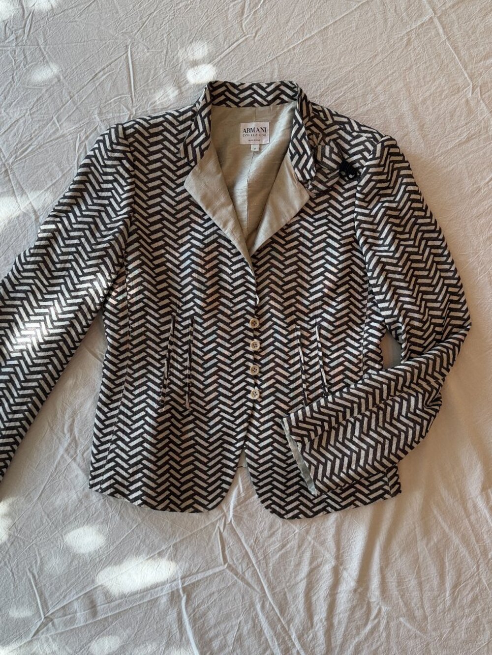 Armani Collezioni Chevron Blazer 6 Black Ivory Tailored Jacket Made in Italy